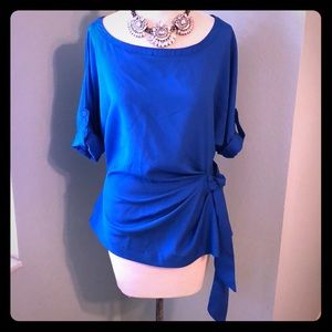 Royal Blue Dolman Sleeve Tie Top